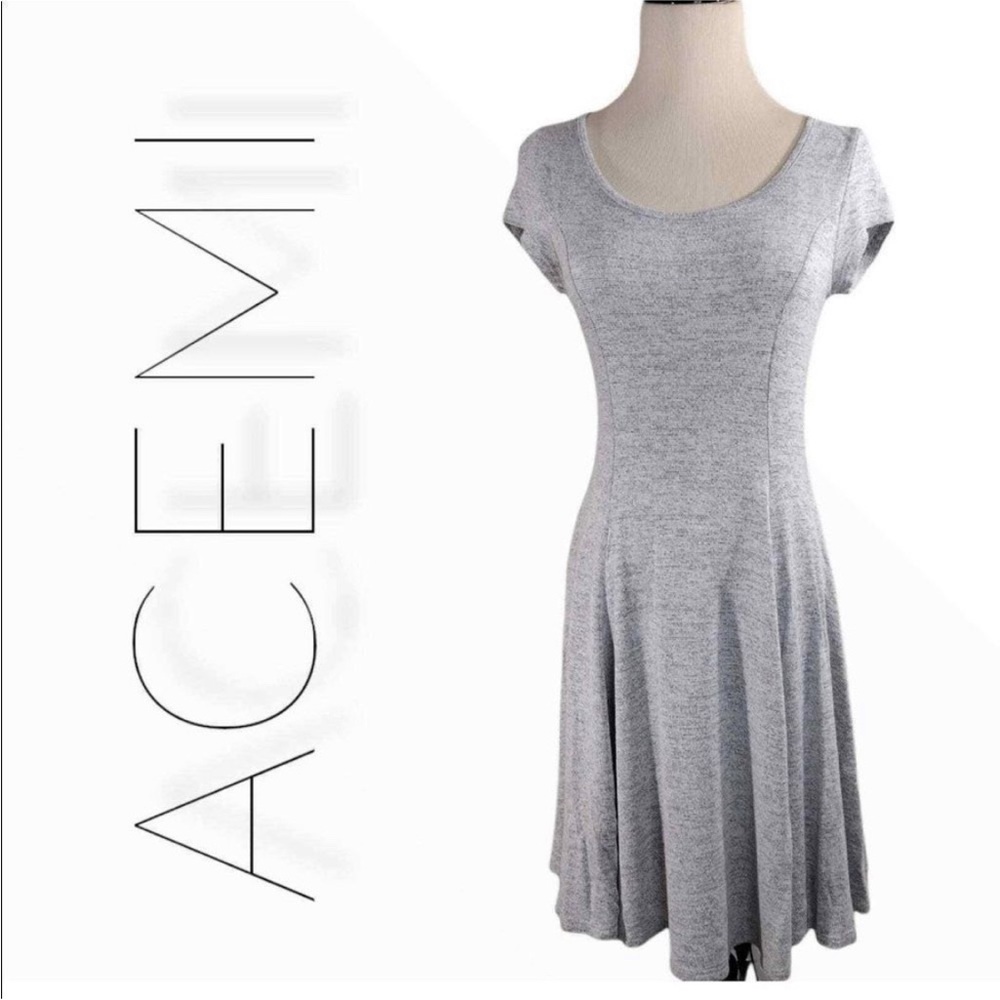 ACEMI from Anthropologie mini dress cap sleeves heathered gray open back